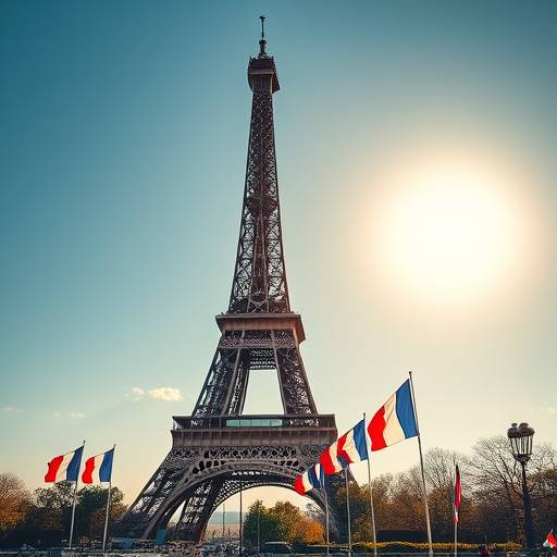 Image de la Tour Eiffel et des drapeaux fran√§ais, repr√©sentant le cours de fran√§ais