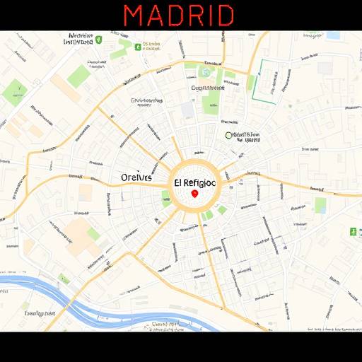 Mapa de Madrid mostrando la ubicación de Alojamientos Austeros El Refugio en el centro de la ciudad.